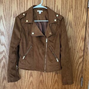 Deep Tan Faux Suede Bomber Jacket